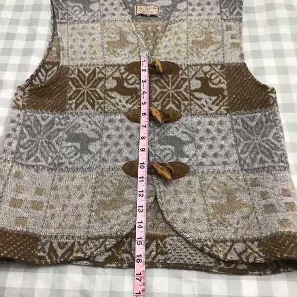 𝅺VINTAGE Imperial Connection wool blend vest deer grey beige ecru leather small - Picture 8 of 11